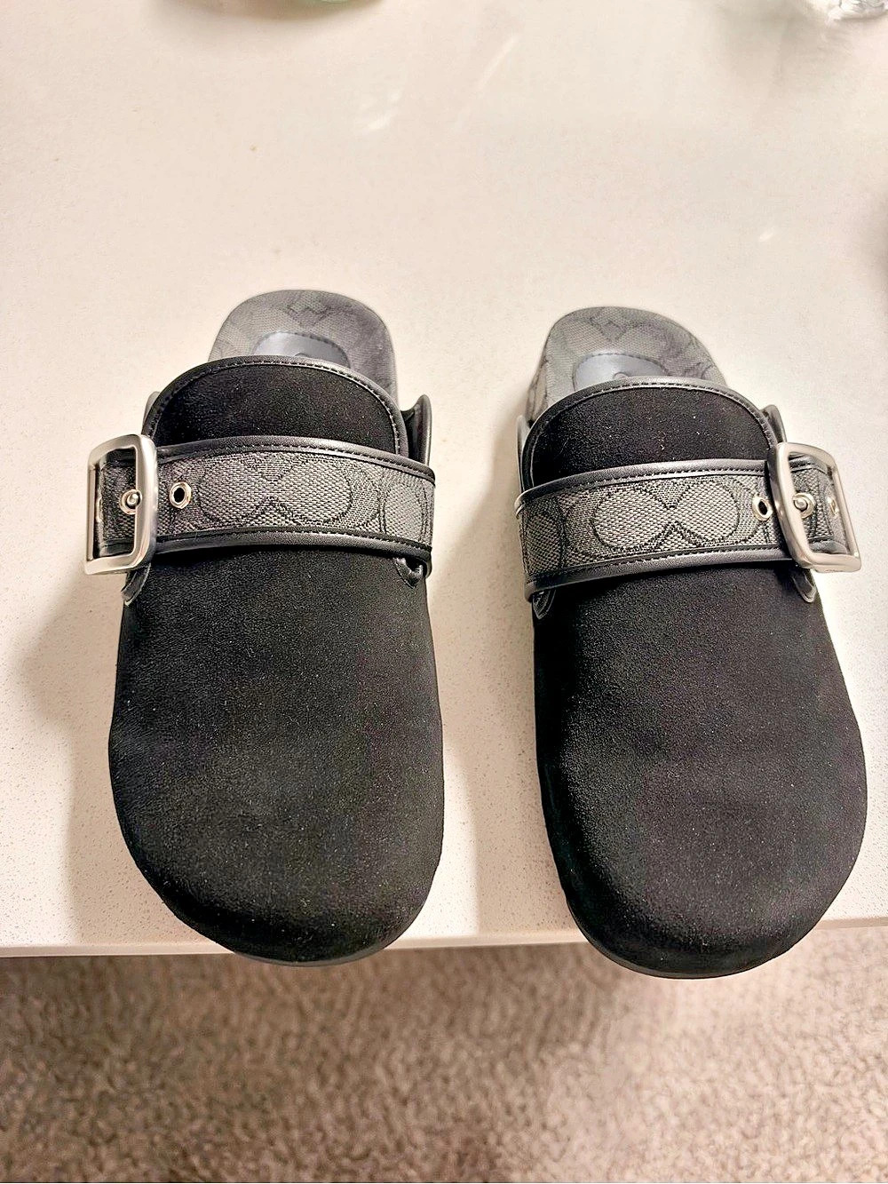 Coach Archival Buckle Clog With Signature Jacquard Black & Gray